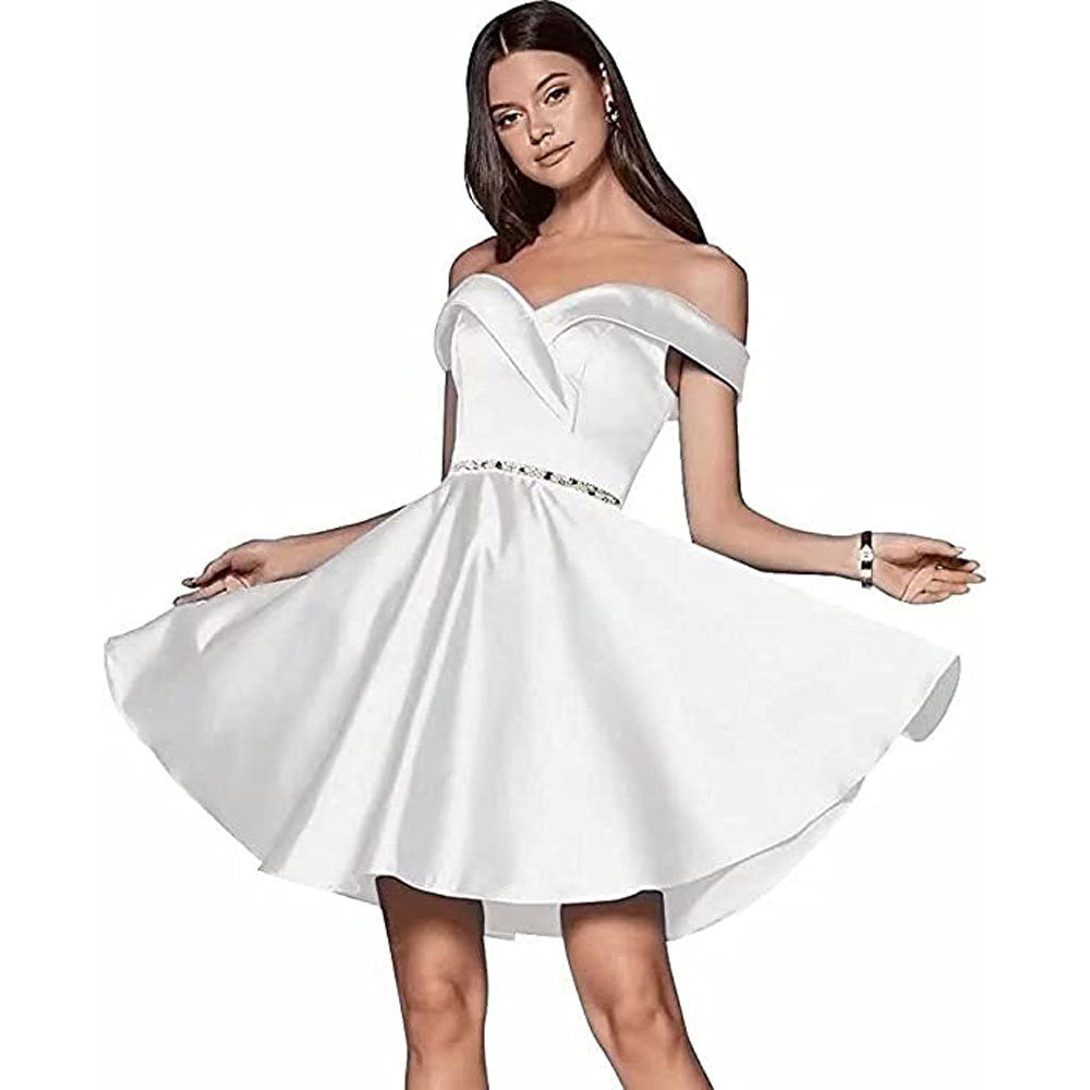 Short Beaded Satin Bridesmaid Dress
