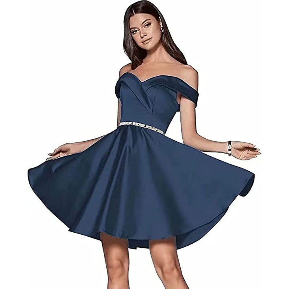 Short Beaded Satin Bridesmaid Dress