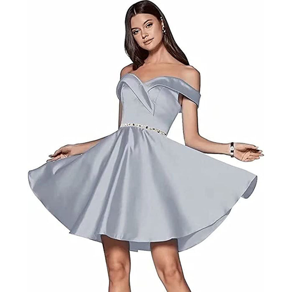 Short Beaded Satin Bridesmaid Dress